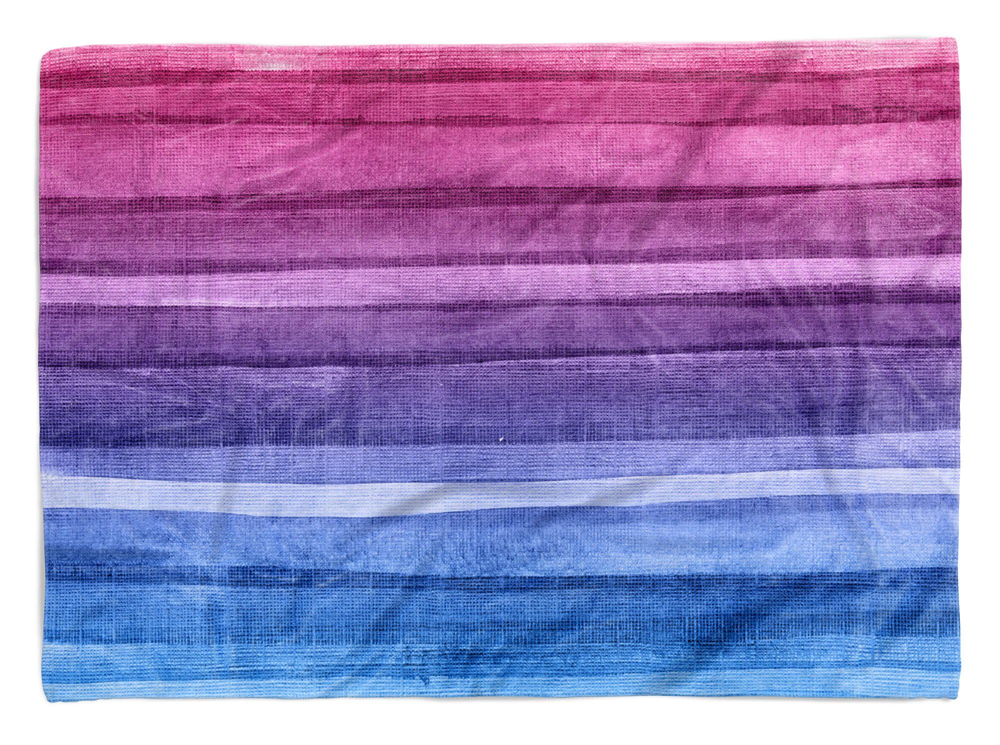 Sinus Art Handtücher Handtuch Strandhandtuch Kuscheldecke Baumwolle-Polyester-Mix Pink Rosa, Saunatuch Abstrakt Handtuch (1-St), Fotomotiv gestreift mit