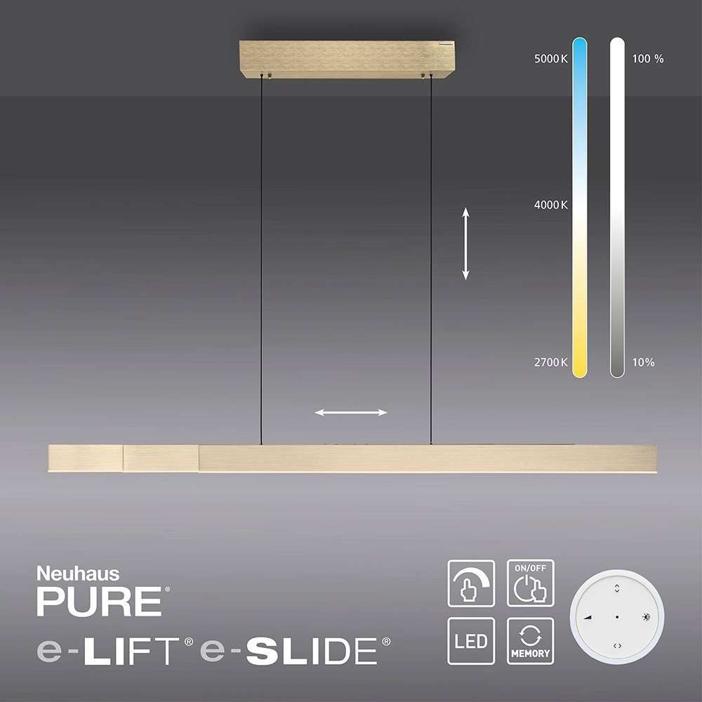 Paul Neuhaus LED Pendelleuchte LED Pendelleuchte PURE-MOTO-RISE, CCT-Farbtemperaturregelung, Dimmfunktion, Memoryfunktion, 3xLED-Board/13W/2700-5000K, warmweiß bis kaltweiß, elektrisch ausfahrbar dimmbar Fernbedienung CCT messing matt