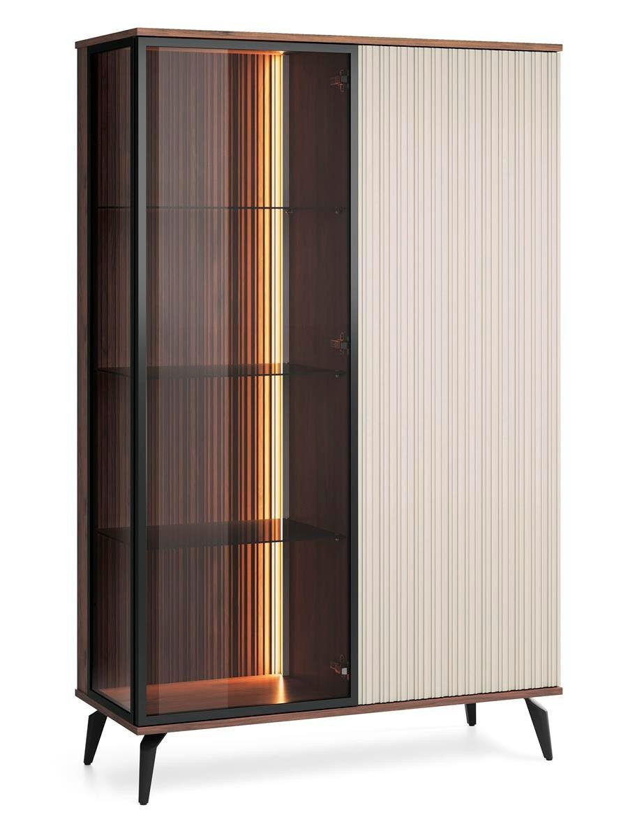 yourhouse24 Vitrine Vici mit LED-Beleuchtung Kaschmir/Walnuss