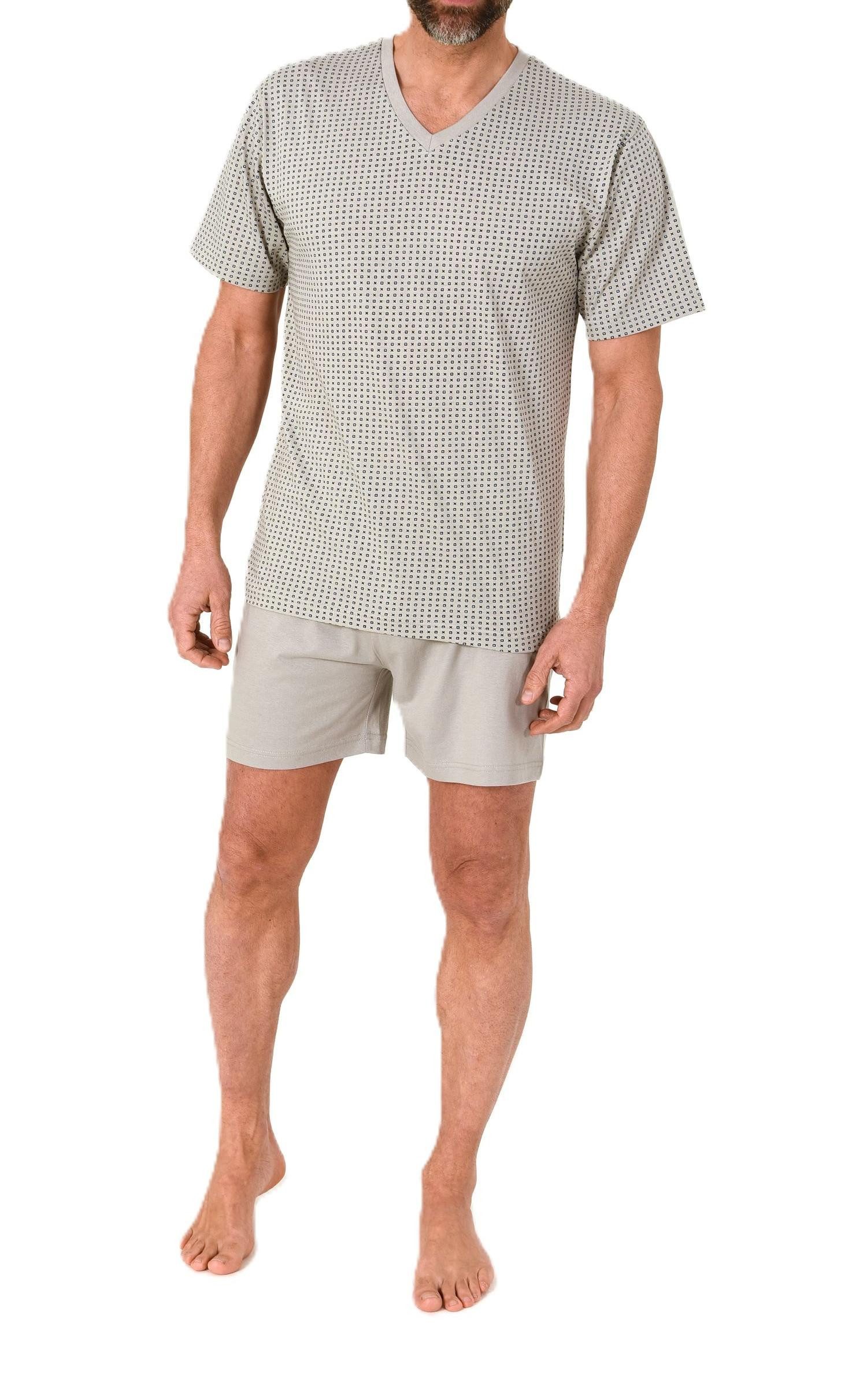 Normann Pyjama Normann Herren kurzarm Schlafanzug Shorty Pyjama mit V-Hals