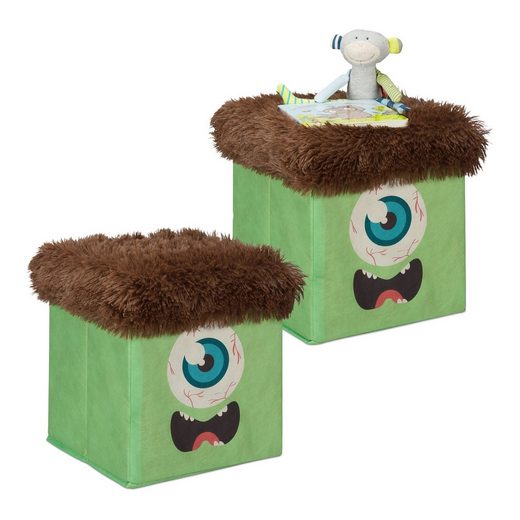 relaxdays Sitzhocker »2 x Sitzhocker Kinder Monster grün-braun« online