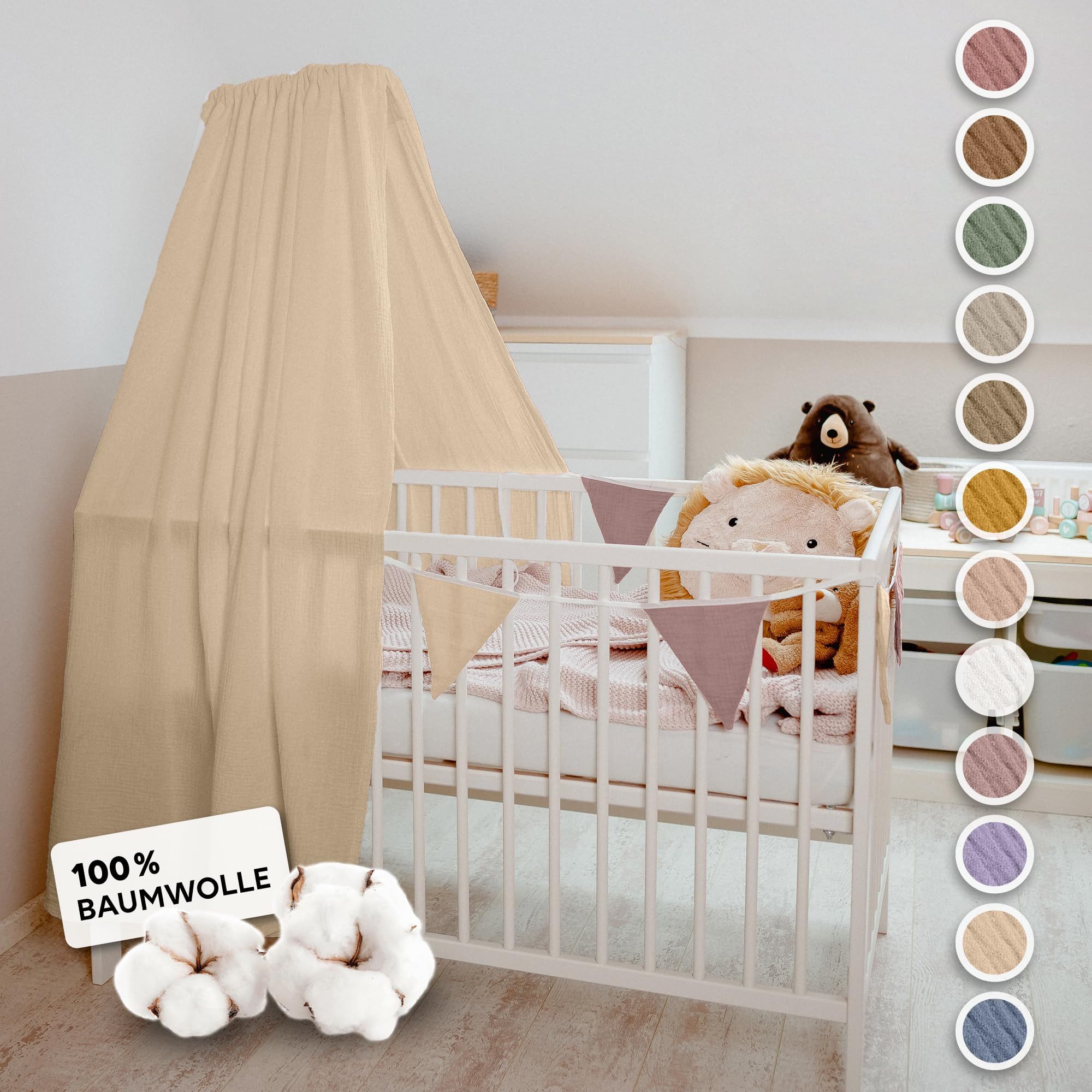 Betthimmel Handgefertigter Musselin Betthimmel aus 100% Baumwolle für Babybett