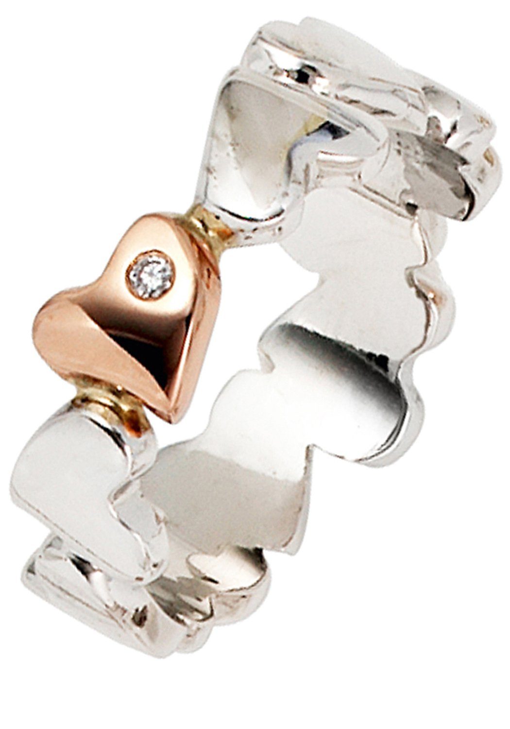 JOBO Diamantring Herz-Ring mit Diamant, 585 Gold bicolor