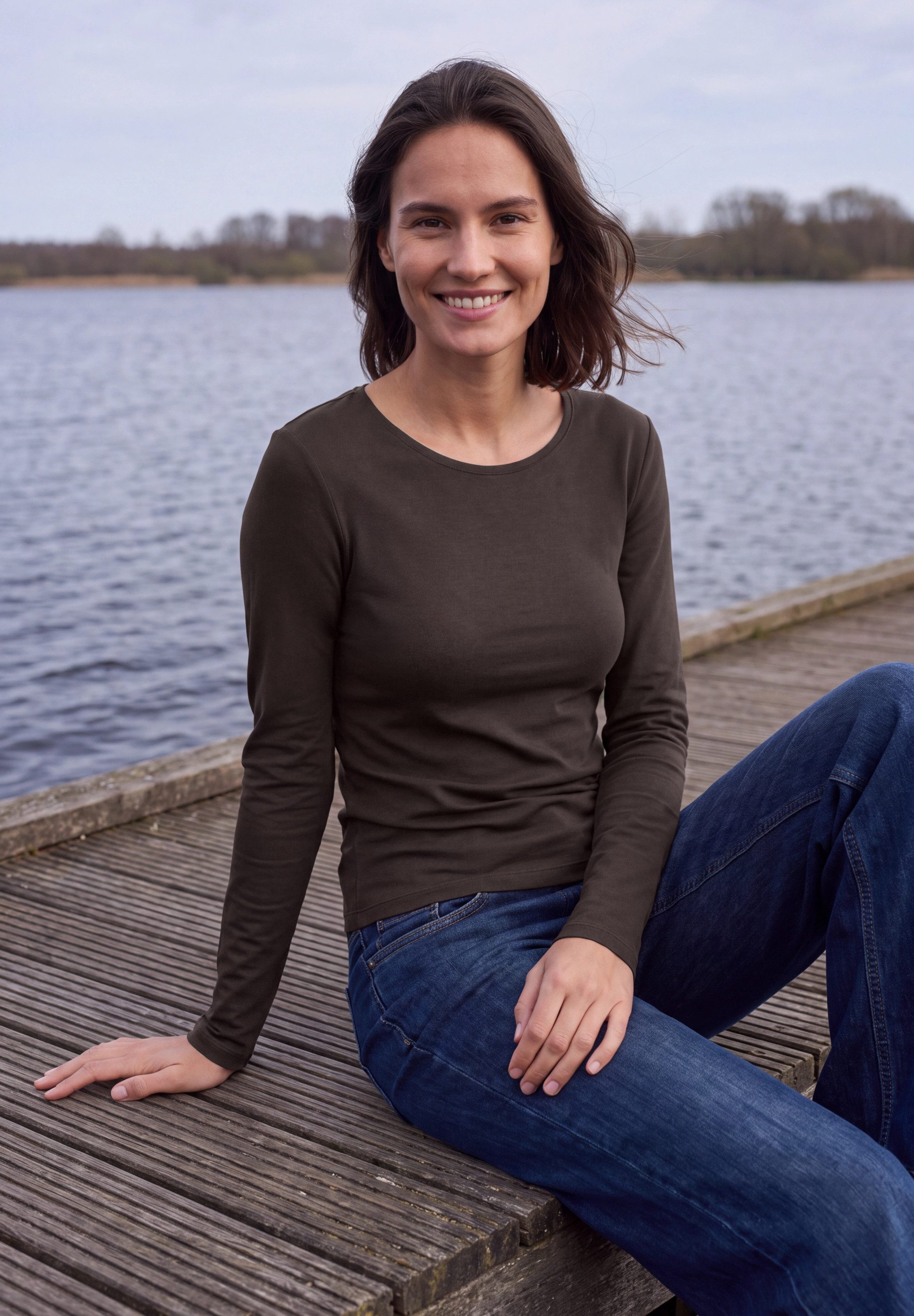 CECIL Langarmshirt Style Pia unifarben, Baumwolle, Rundhalsausschnitt