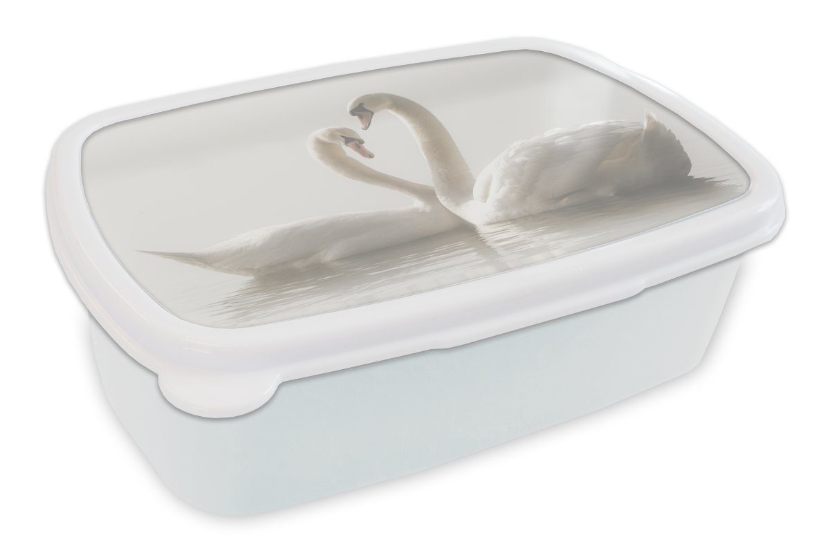 MuchoWow Lunchbox Schwäne - Wasser - Freunde, Kunststoff, (2-tlg), Brotbox für Kinder und Erwachsene, Brotdose, für Jungs und Mädchen weiß