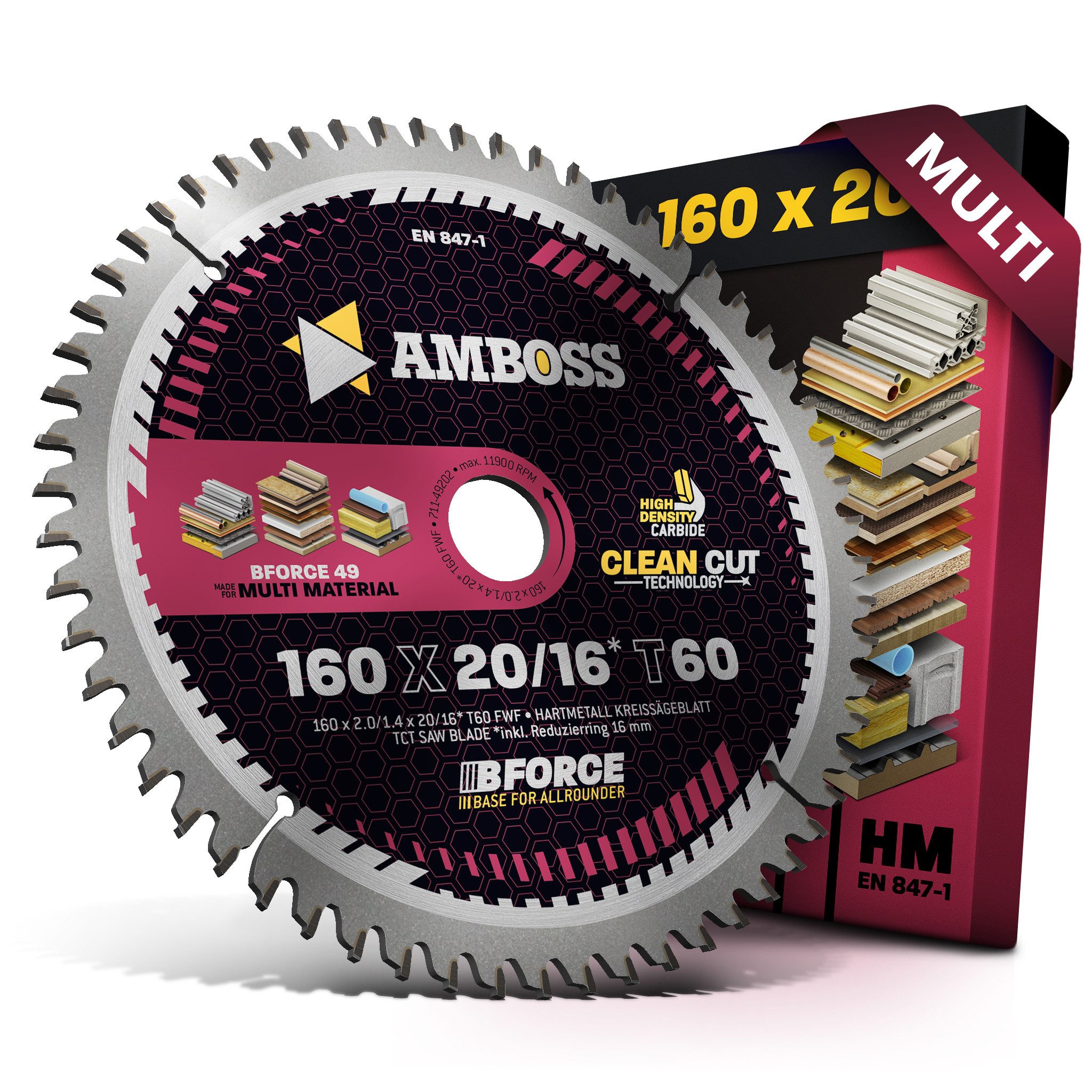 Amboss Werkzeuge Kreissägeblatt HM Kreissägeblatt - 160 x 2/1.4 x 20 Z60 FWF