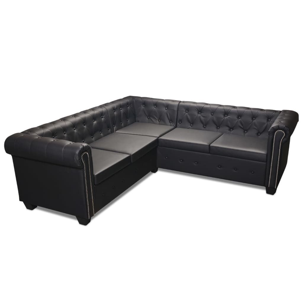 vidaXL Chesterfield-Sofa, Chesterfield Ecksofa 5-Sitzer Kunstleder Schwarz