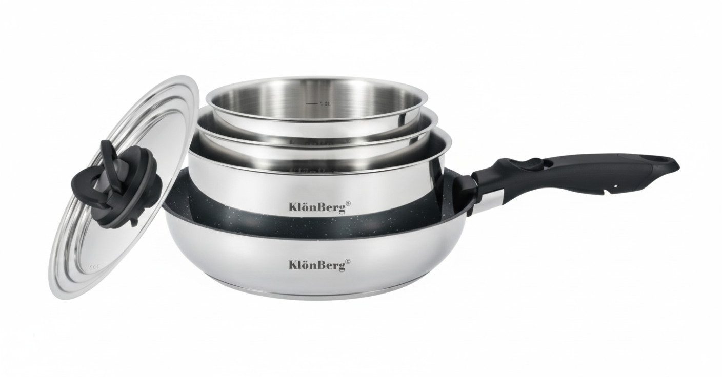 KlönBerg Topf-Set Eleganz & Qualität – Edelstahl-Kochset für jede Küche, Edelstahl 18/10, Edelstahl (Spare Platz, koche vielseitig und genieße höchste Qualität – das Ingenio Emotion Set ist dein perfekter Küchenbegleiter!, 6-tlg., Tolles Set aus Kasserollen und Pfanne in höchster Qualität)