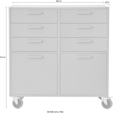 Hammel Furniture Regal Keep by Hammel, 6 Schubladen, 2 Türen und Rollen, Breite 88,6 cm, flexible Möbelserie