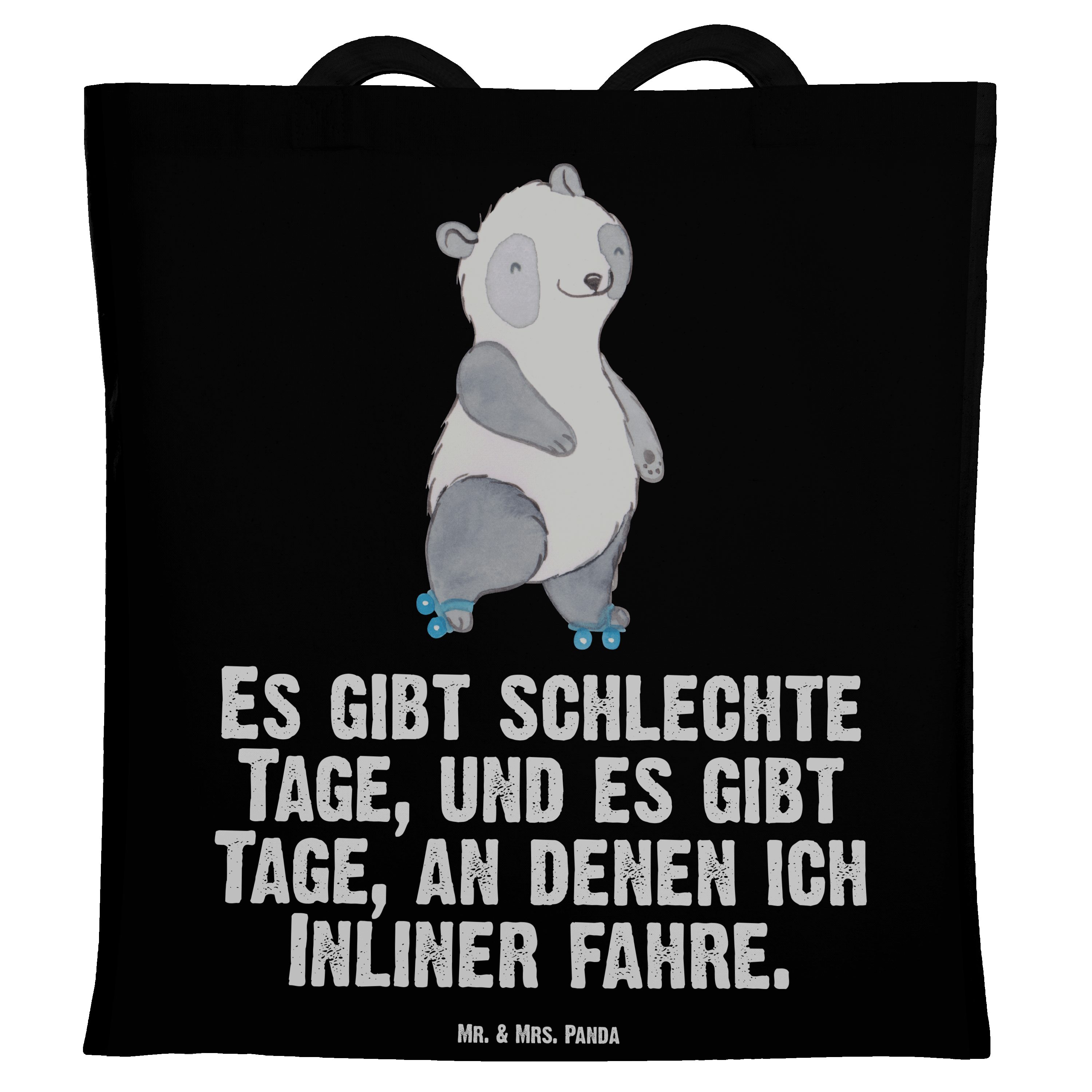 Mr. & Mrs. Panda Tragetasche Panda Inliner fahren - Schwarz - Geschenk, Beuteltasche, Sport, Rolle (1-tlg), Design-Highlight