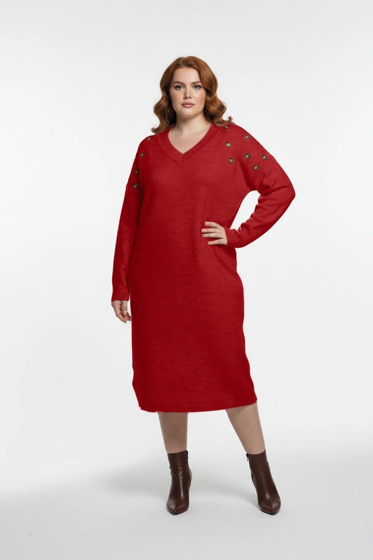 Shape of You Midikleid Strickkleid mit V-Ausschnitt