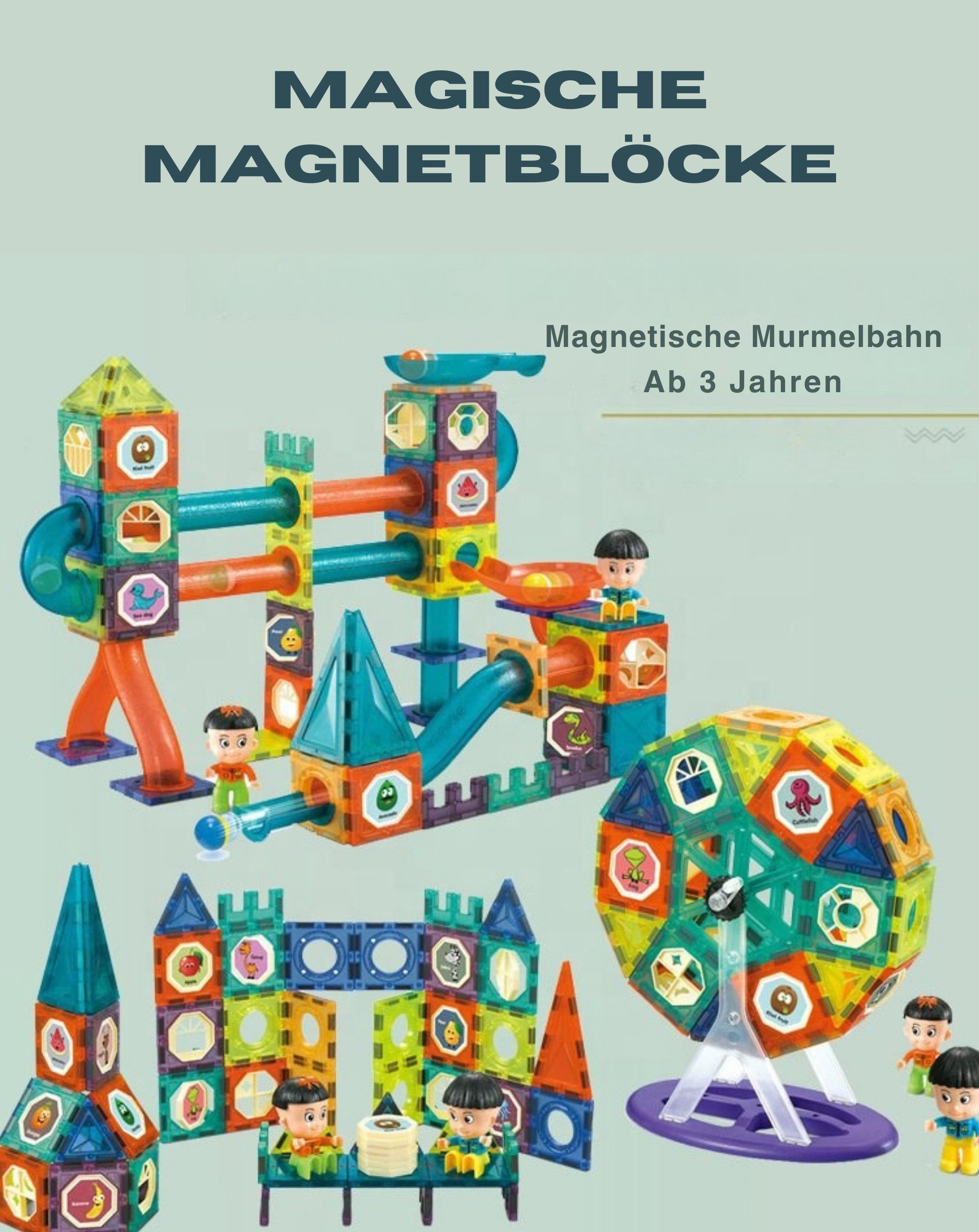 Goldstern-Tech 75- oder 110-teilig LightCube Magnetspielbausteine, (kreatives Spielset, 110 St., Kombiniertes Bau- und Kugelbahnsystem), STEM-Konstruktionsspiel für kreatives 2D- & 3D-Bauen