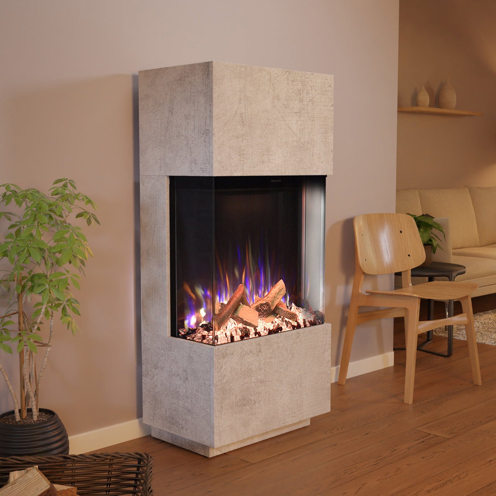 GLOW FIRE Elektrokamin PR11 E-Motion 3D, Elektrischer Kamin mit 3D Feuer mit Heizung, täuschend echte Flamme mit Heizung, 3 Dekorationen