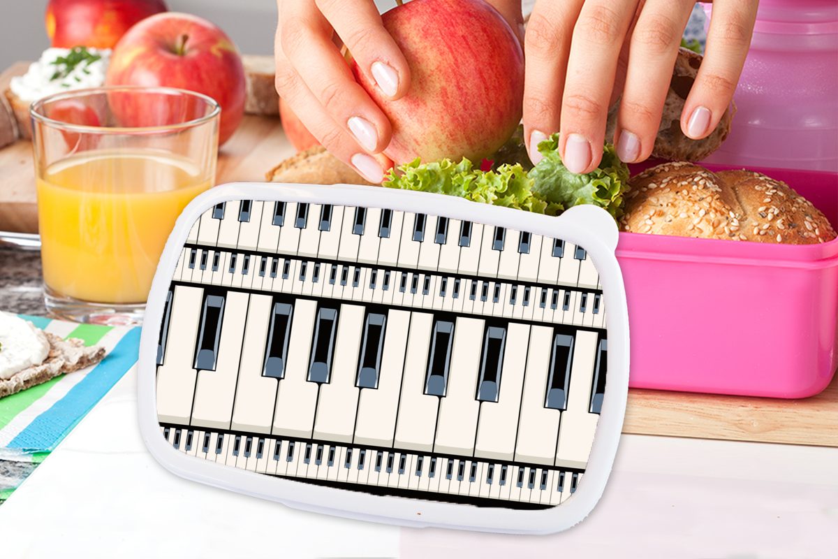 MuchoWow Lunchbox Klavier Snackbox, Musik, - Kinder, für - Brotdose rosa Kunststoff, Brotbox Patterns (2-tlg), Mädchen, Kunststoff Erwachsene