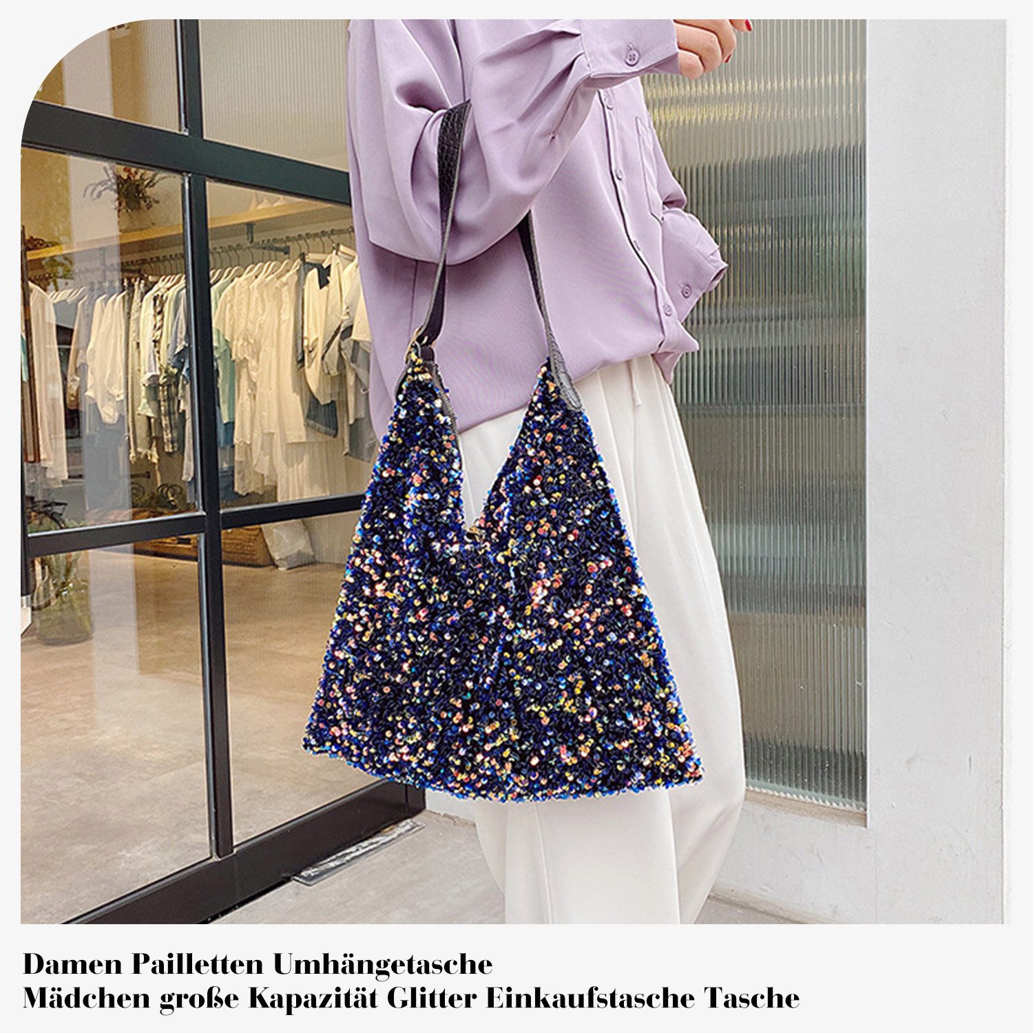 Refttenw Handtasche Pailletten Handtasche,Unterarm Tasche,V-Typ-Damenhandtasche, einstellbar