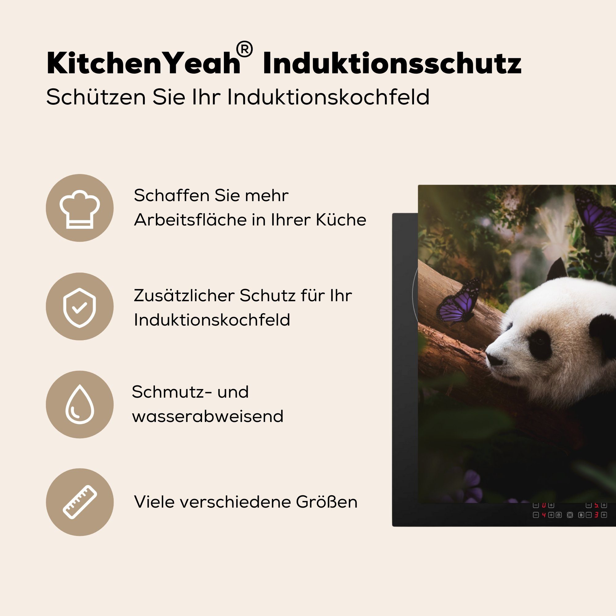 - Ceranfeldabdeckung, MuchoWow küche Dschungel 78x78 Vinyl, Arbeitsplatte cm, - Panda, (1 tlg), Tiere für Herdblende-/Abdeckplatte