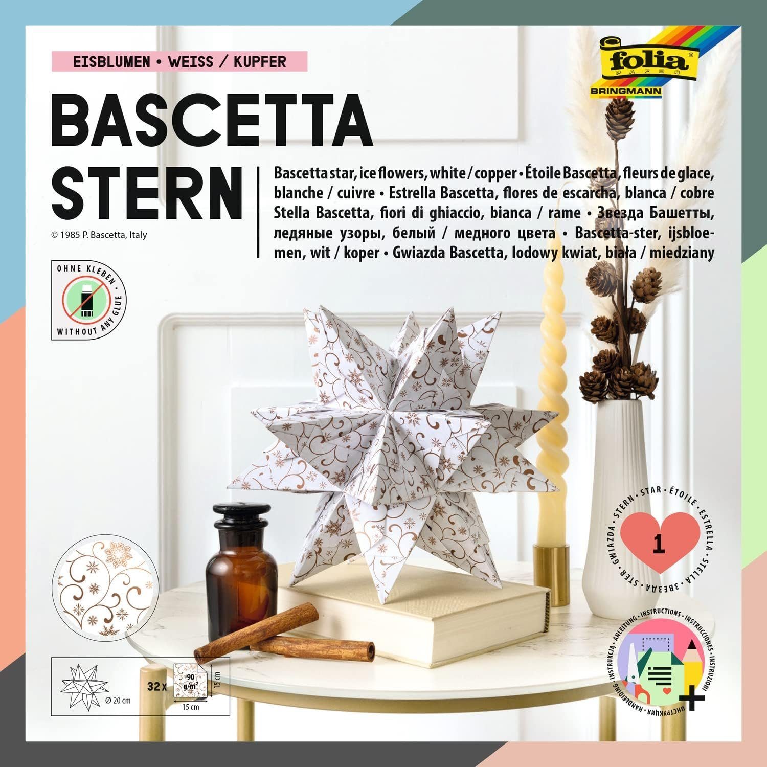 Bascetta-Stern, weiß Folia bedruckt Faltblätter / folia Papiersterne