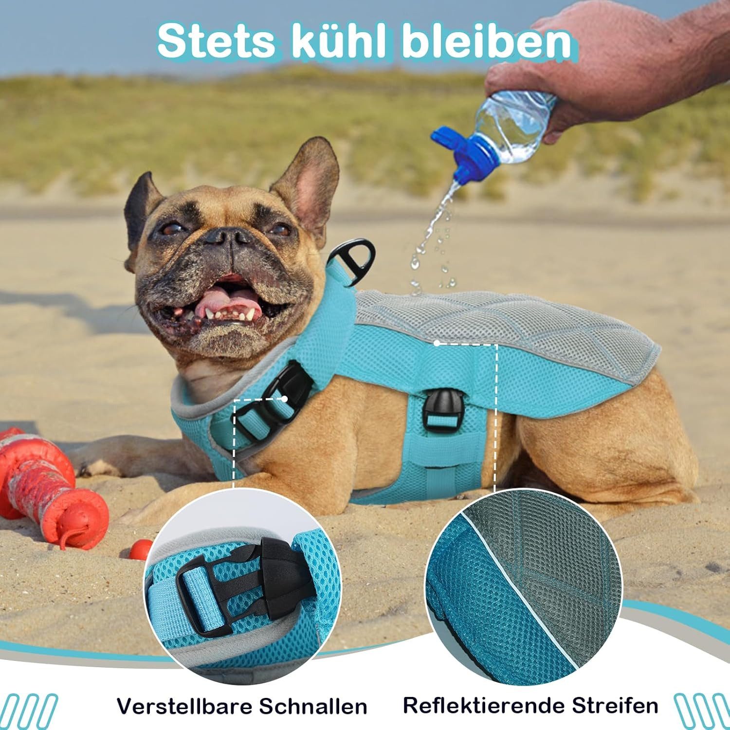 FELIXLEO Hundeweste Kühlweste Hund Atmungsaktiv mit D-Ring Sommer Kühlmantel XS Blau.