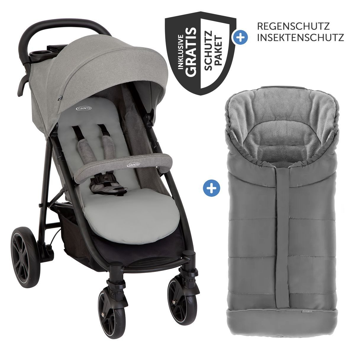 Graco Sportbuggy Eezefold DLX - Lunar, Reisebuggy, Sportwagen mit Einhand-Faltmechanismus, Fußsack & Zubehör