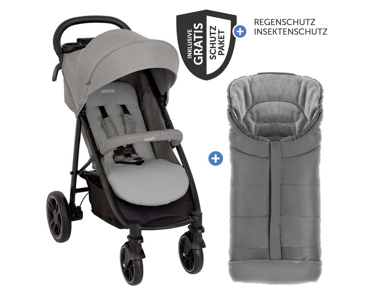 Graco Kinder-Buggy Eezefold DLX - Lunar, Reisebuggy, Sportwagen mit Einhand-Faltmechanismus, Fußsack & Zubehör