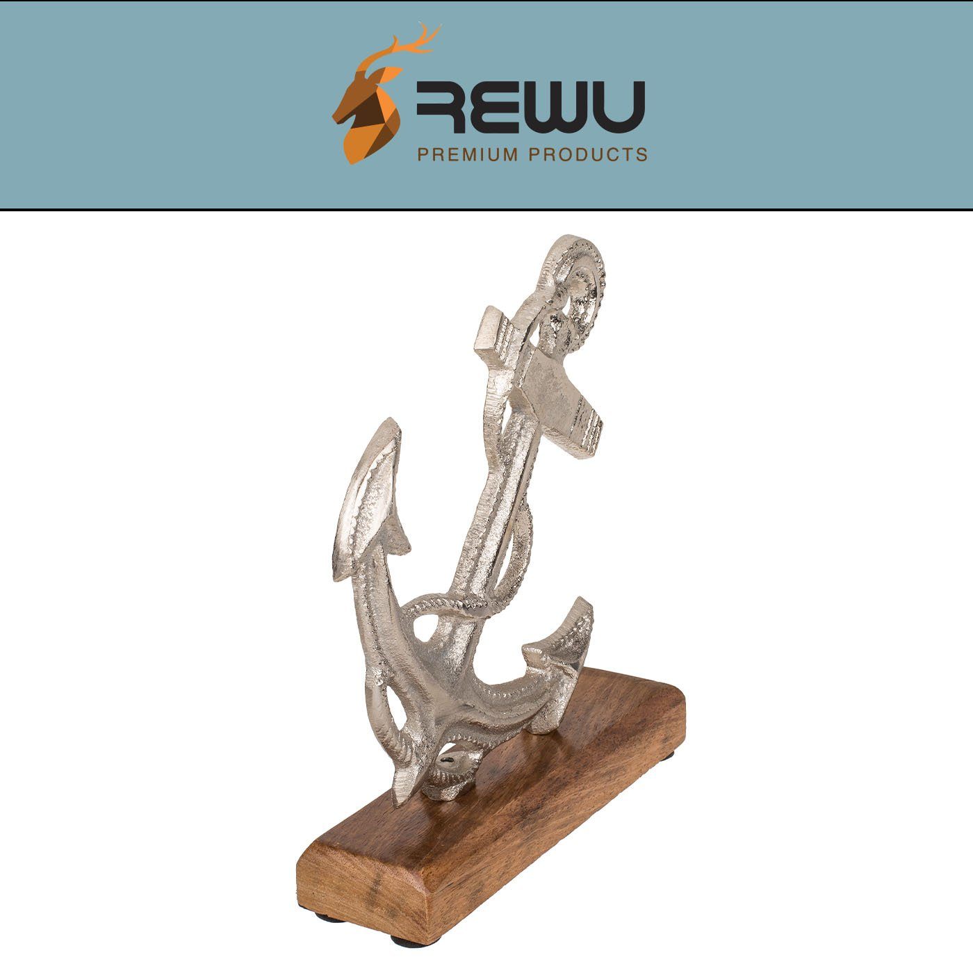 ReWu Dekoobjekt Silberfarbener Metall Holz Seil Anker Schriftzug Metall Fuß auf Mit