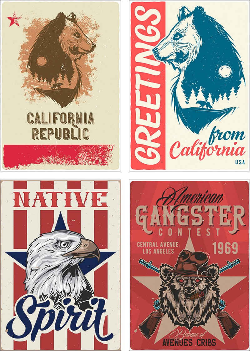 Artland Poster Kalifornische Republik Adler Plakat, Sprüche & Texte (4 St), Poster, Wandbild, Bild, Wandposter