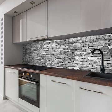 wandmotiv24 Küchenrückwand Natursteinmauer Grau, (1-tlg), Premium Hartschaum Nischenrückwand in versch. Größen