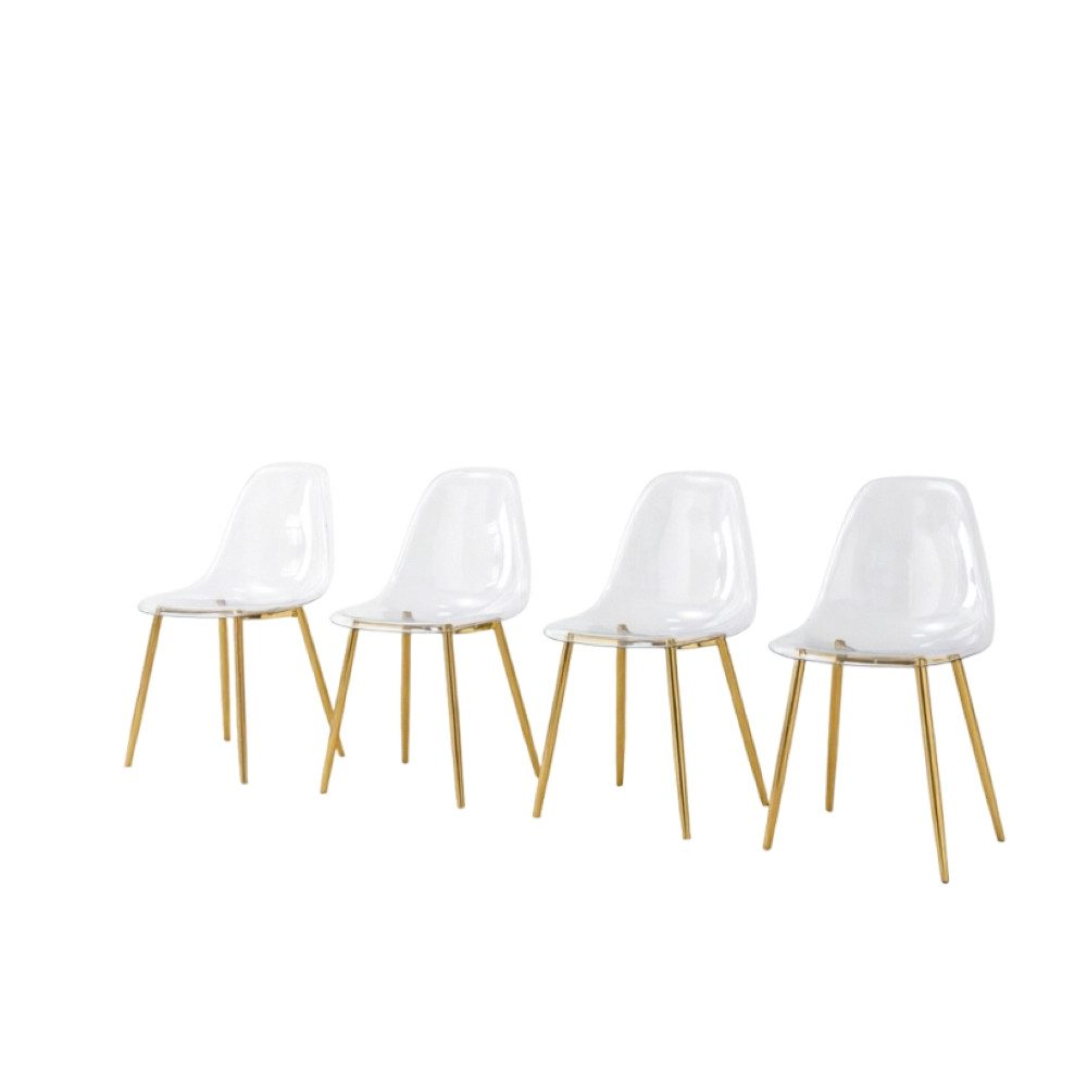 JUFU Stuhl 4er-Set, moderner Esszimmerstuhl mit transparentem Acryl-Sitz (4 St), Küchenstuhl, Stabile Metallbeine in Schwarz, Gold oder Silber