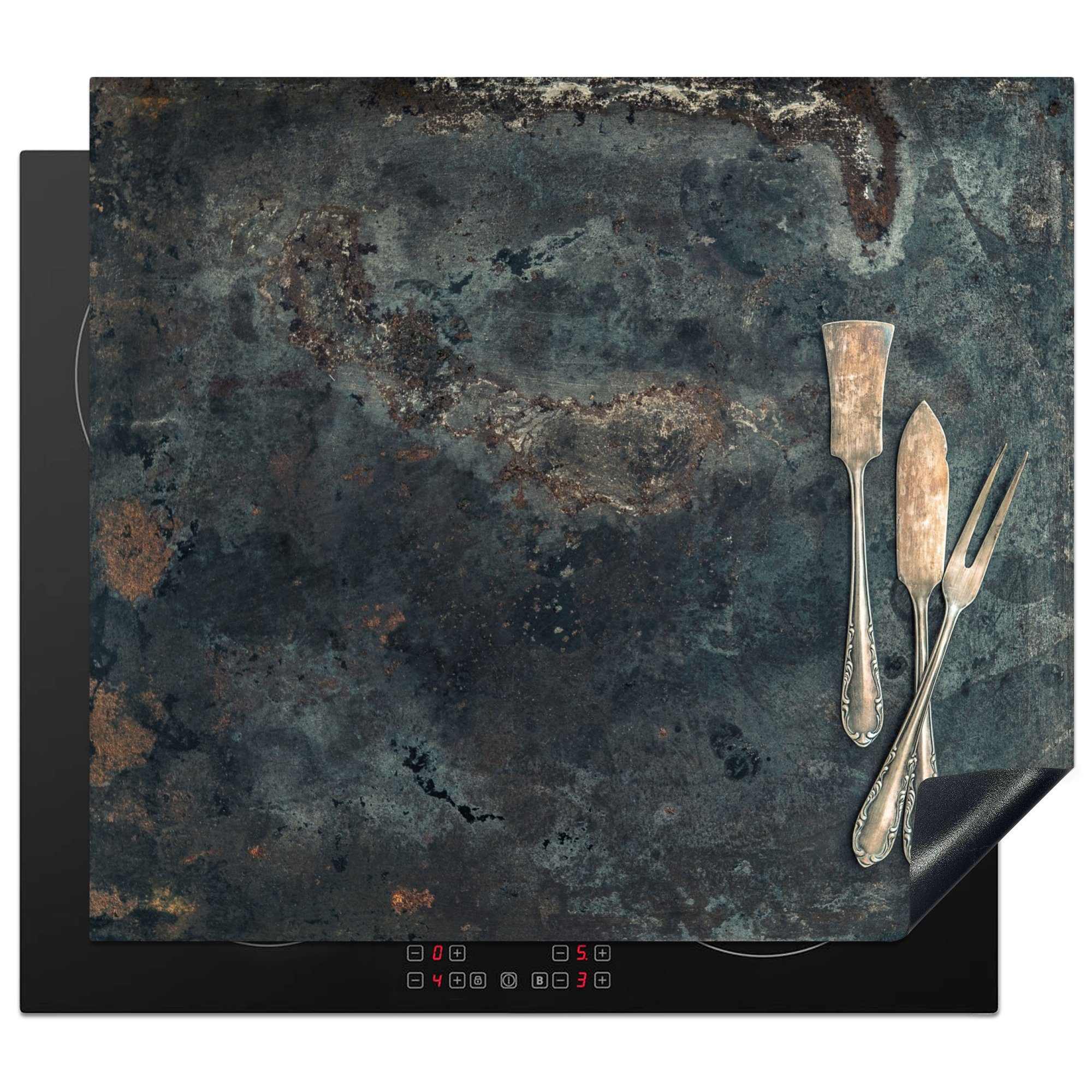 MuchoWow Herdblende-/Abdeckplatte Küchenutensilien - Vintage - Rustikal, Vinyl, (1 tlg), 58x51 cm, Küchen Dekoration für Induktionsherd, Induktionskochfeld