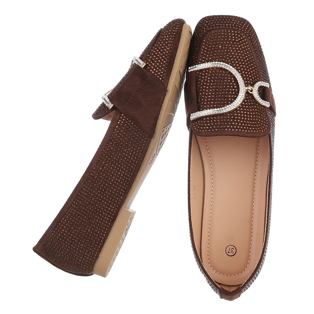 Ital-Design Elegante Loafers mit Schnalle für Damen - Bequem und stilvoll Slipper (91261599) Blockabsatz Mokassins in Braun