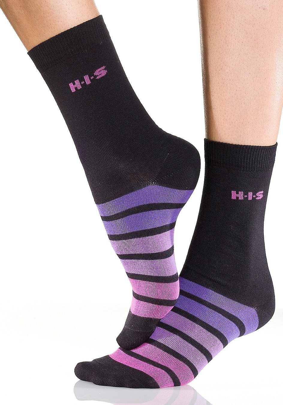 H.I.S Freizeitsocken Damen Kinder Socken Design am Fuß, weiche Baumwolle (Packung, 7-Paar, Basic Gr. 31-34 bis 39-42) mit buntem Ringelmuster – Bild 3 von 5