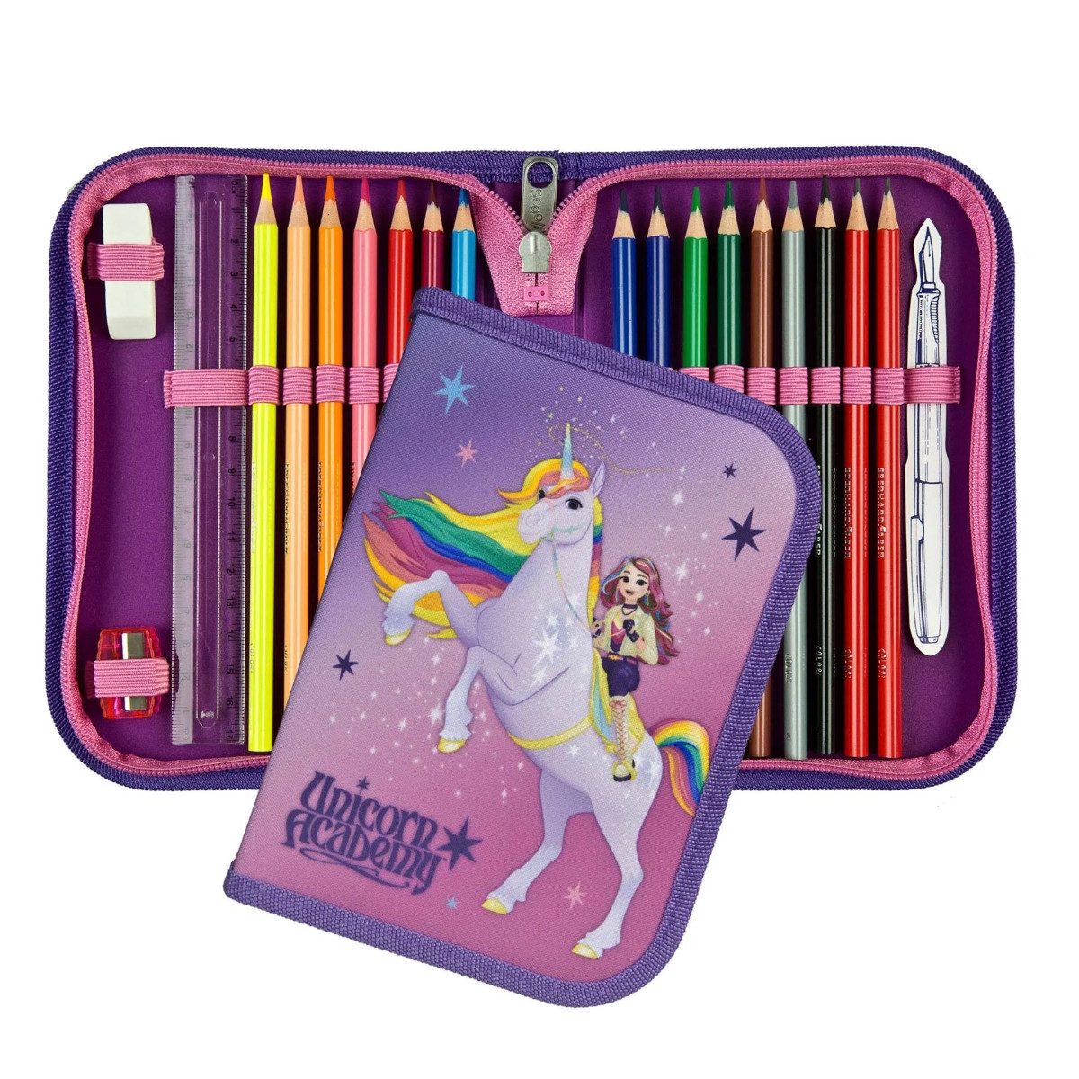 Unicorn Academy Federmäppchen - Schulmäppchen gefüllt Kinder Federtasche Schreibwaren, (1-tlg)