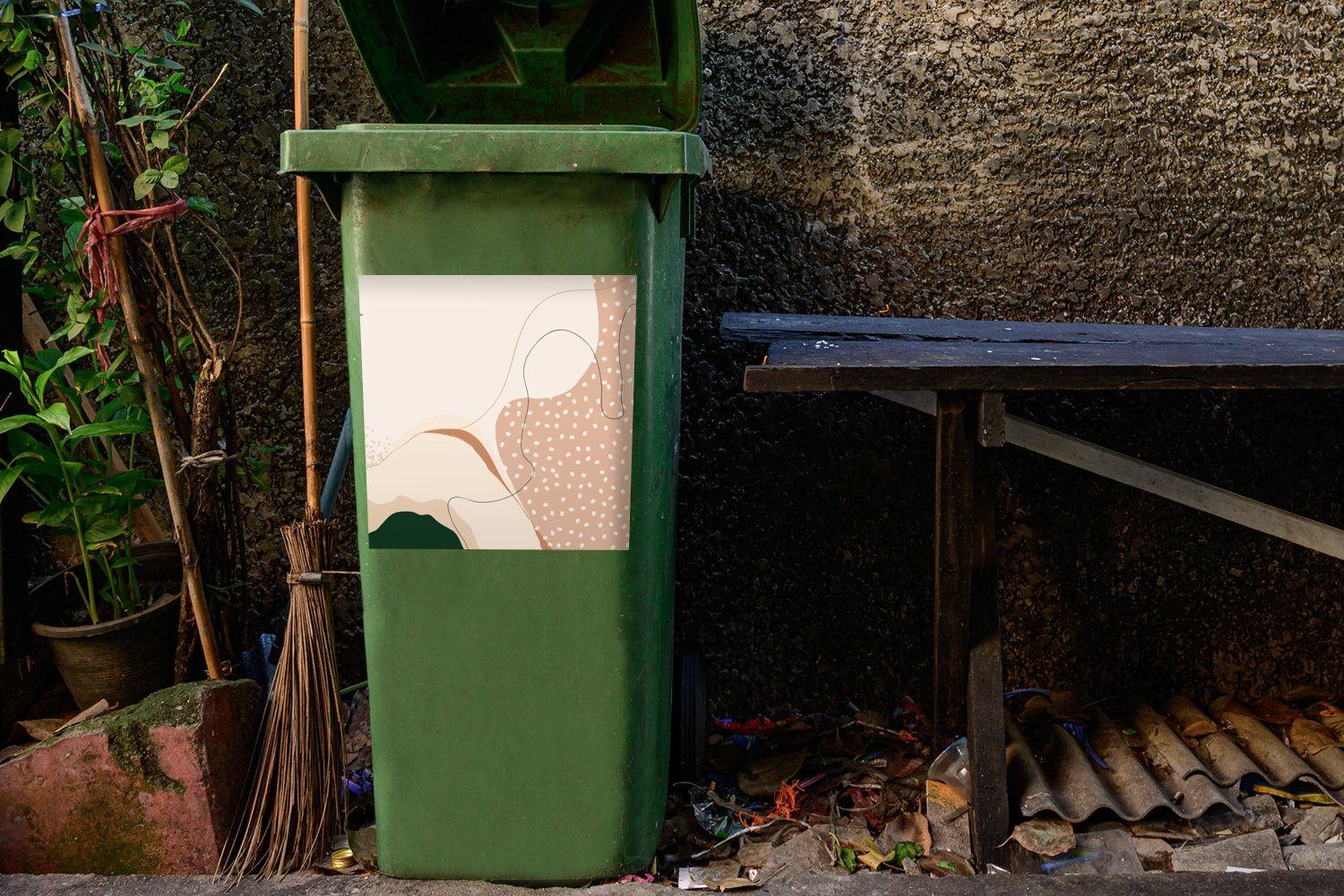 MuchoWow Wandsticker Sand - Grün Container, St), Sticker, Mülleimer-aufkleber, Punkte (1 Abfalbehälter - Mülltonne, Abstrakt 