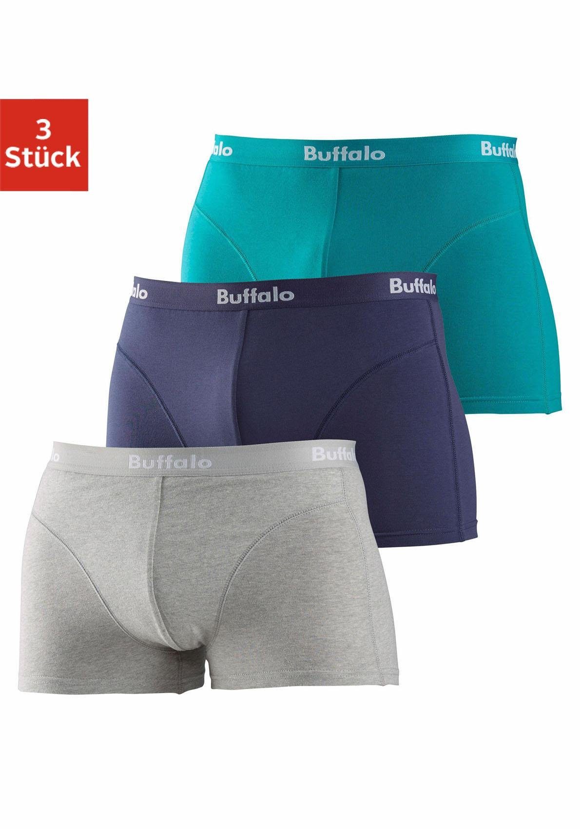 Buffalo Boxer Overlock-Nähten 3-St) mit grau-meliert navy, türkis, vorn (Packung