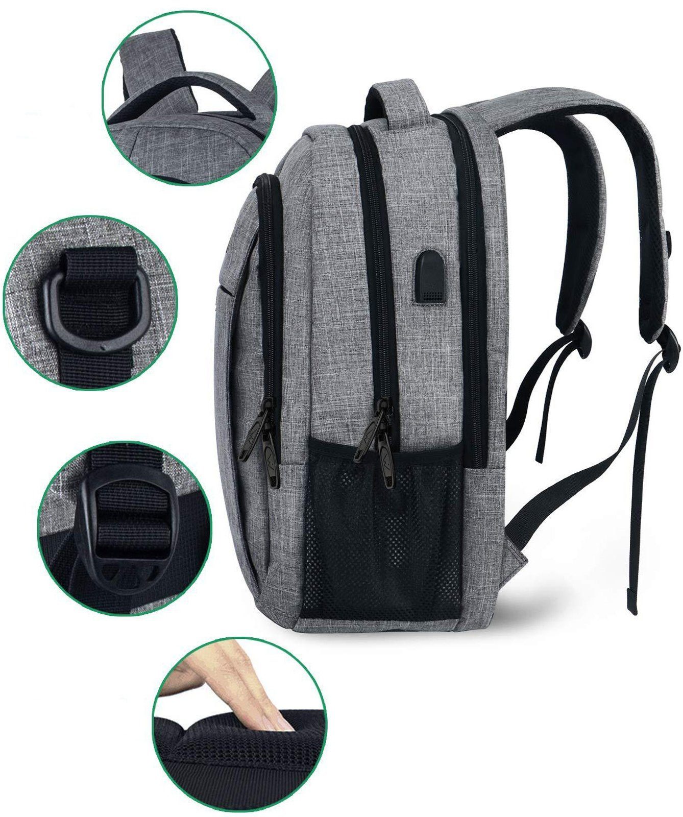 REDOM Laptoprucksack Herren Damen Business Rucksack wasserdicht Laptoptasche (Daypack mit USB Ladeanschluss, Anti-Diebstahl, mit Koffergurt), für Arbeit Uni Reise Freizeit Business