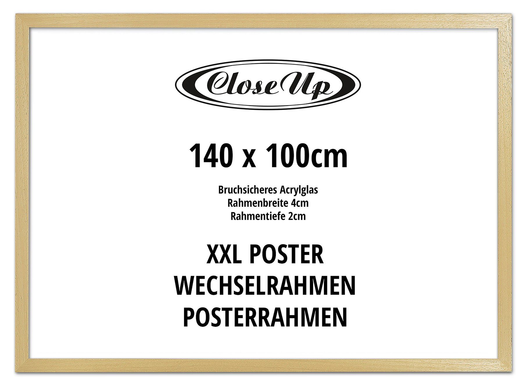 Close Up Bilderrahmen XXL Posterrahmen 100 x 140 cm Holzdekor Buche hell