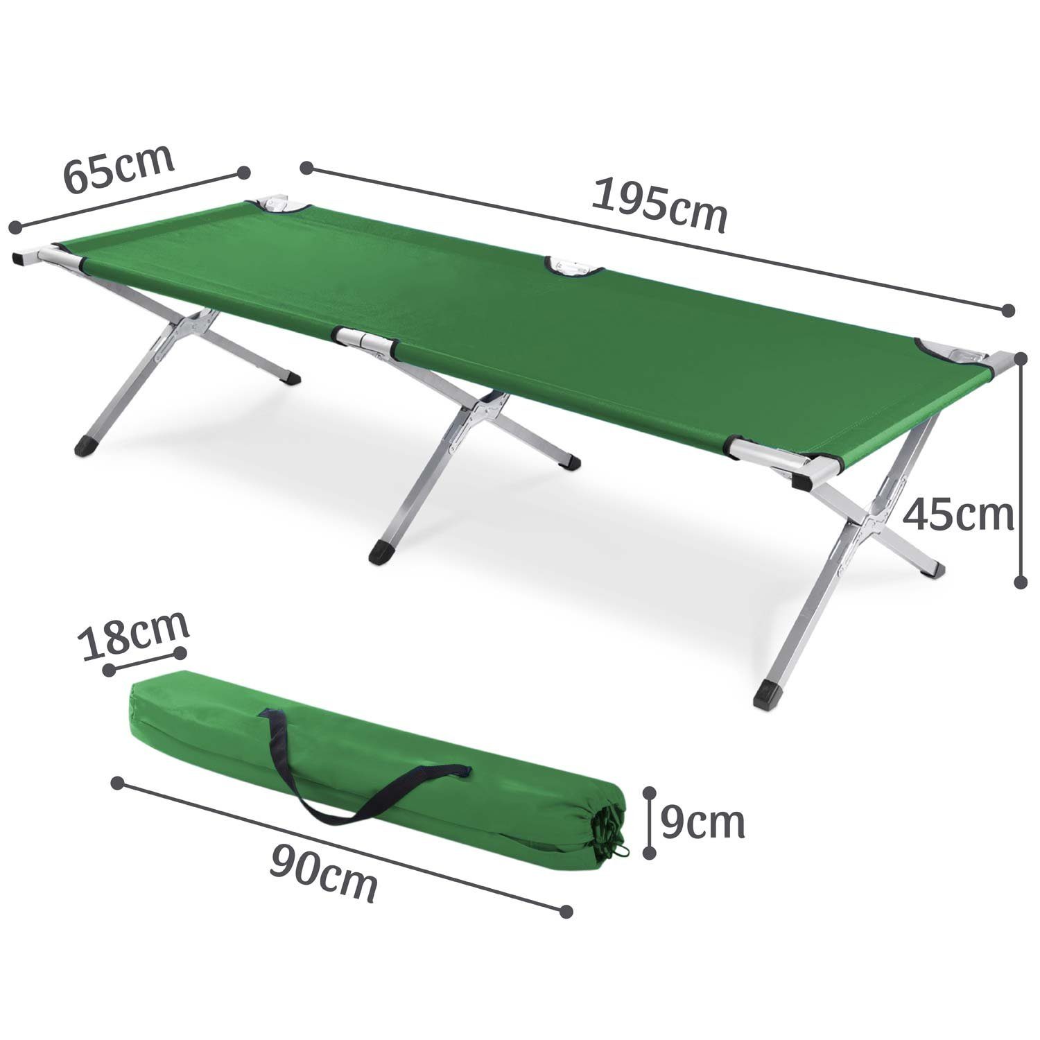 Goods+Gadgets Faltbares aus Grün Aluminium Feldbett (Campingbett, Army-Bett Gästebett Klappbett)