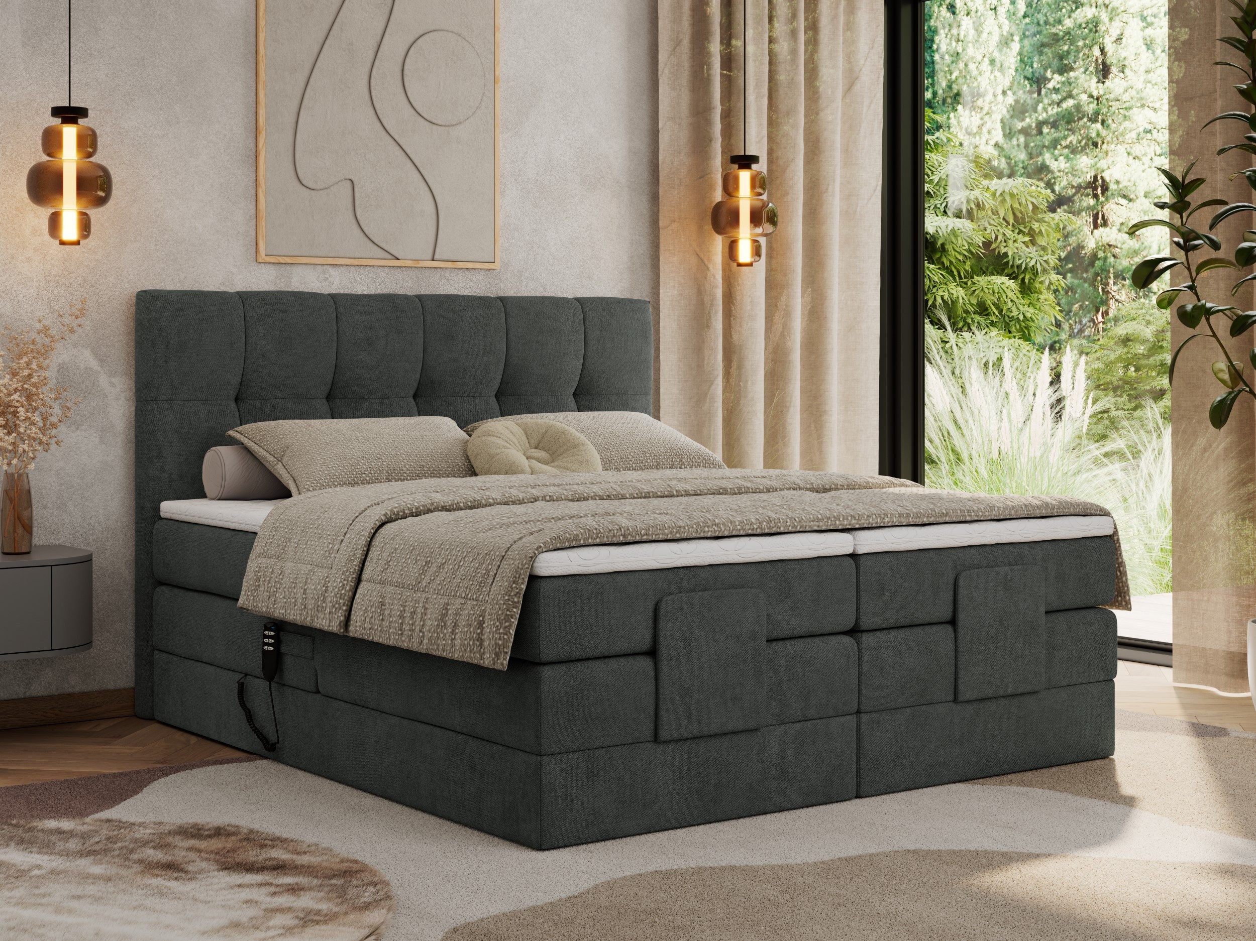 MKS MÖBEL Boxspringbett VITTORIA (Set, Packung, Elektrisches Bett, Kopfteil, Topper T25/Visco, 7 Härtezonen), Boxspringbett, Elektrisch verstellbare, Multipocket-Matratzen