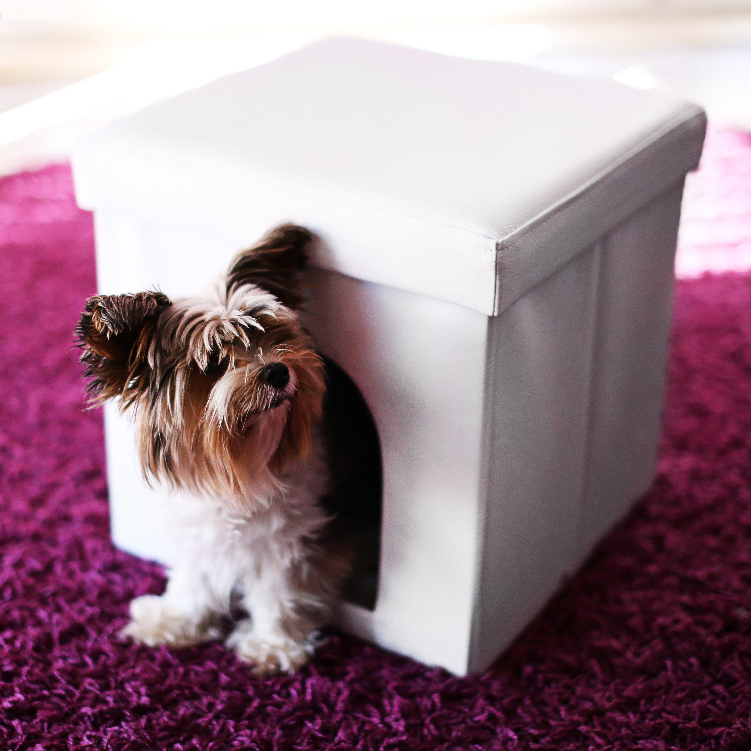 relaxdays Indoorhütte Hundebox Sitzhocker, Weiß günstig online kaufen