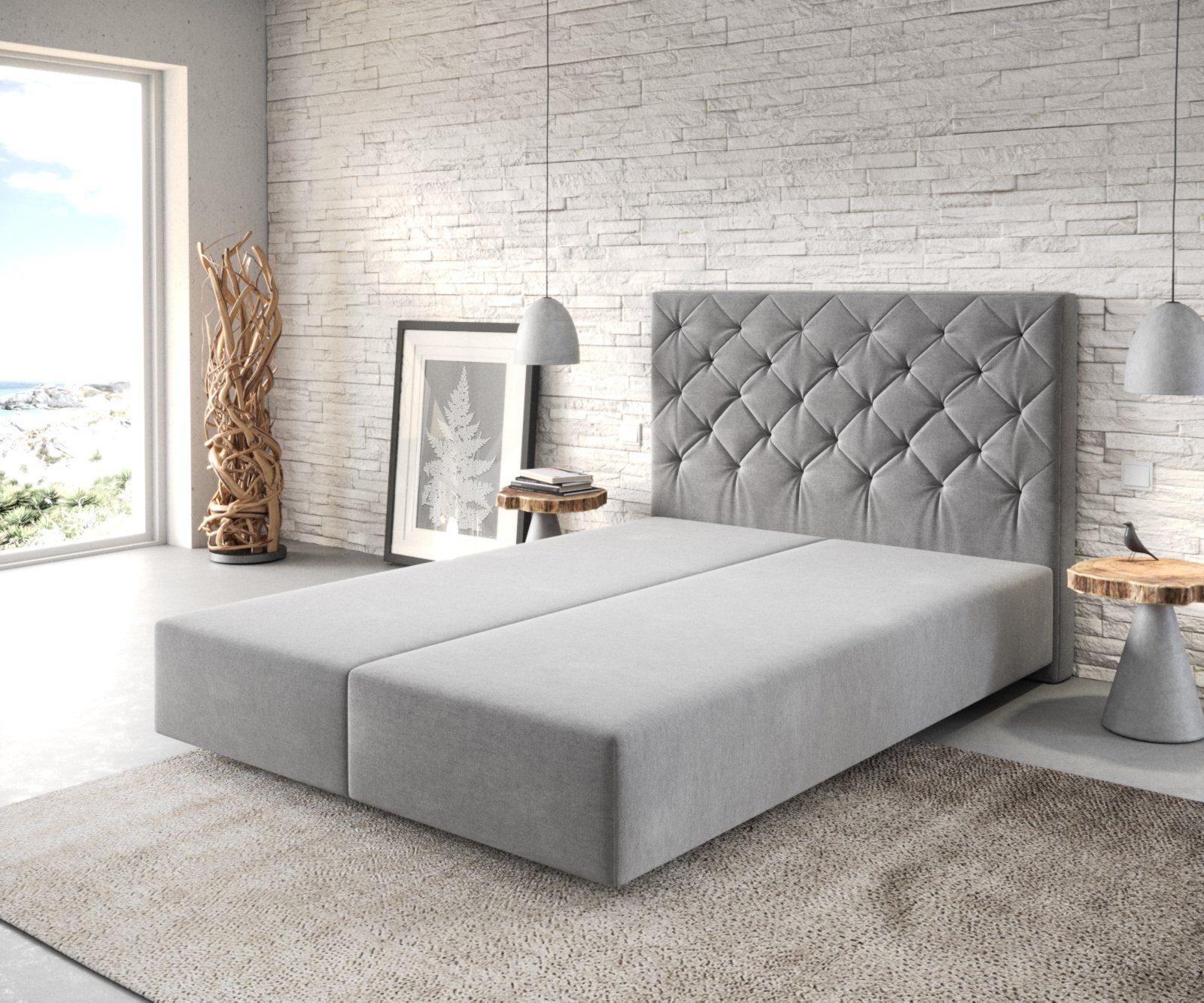 DELIFE Boxspringbett Dream-Great, Mikrofaser Grau 140x200 cm