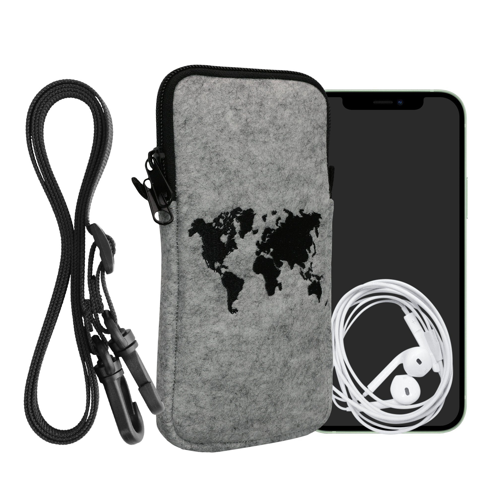 kwmobile Sleeve Handytasche für Smartphones XXL - 7", Filz Handy Hülle - Tasche mit Kette 17,7 x 8,5 cm Innenmaße