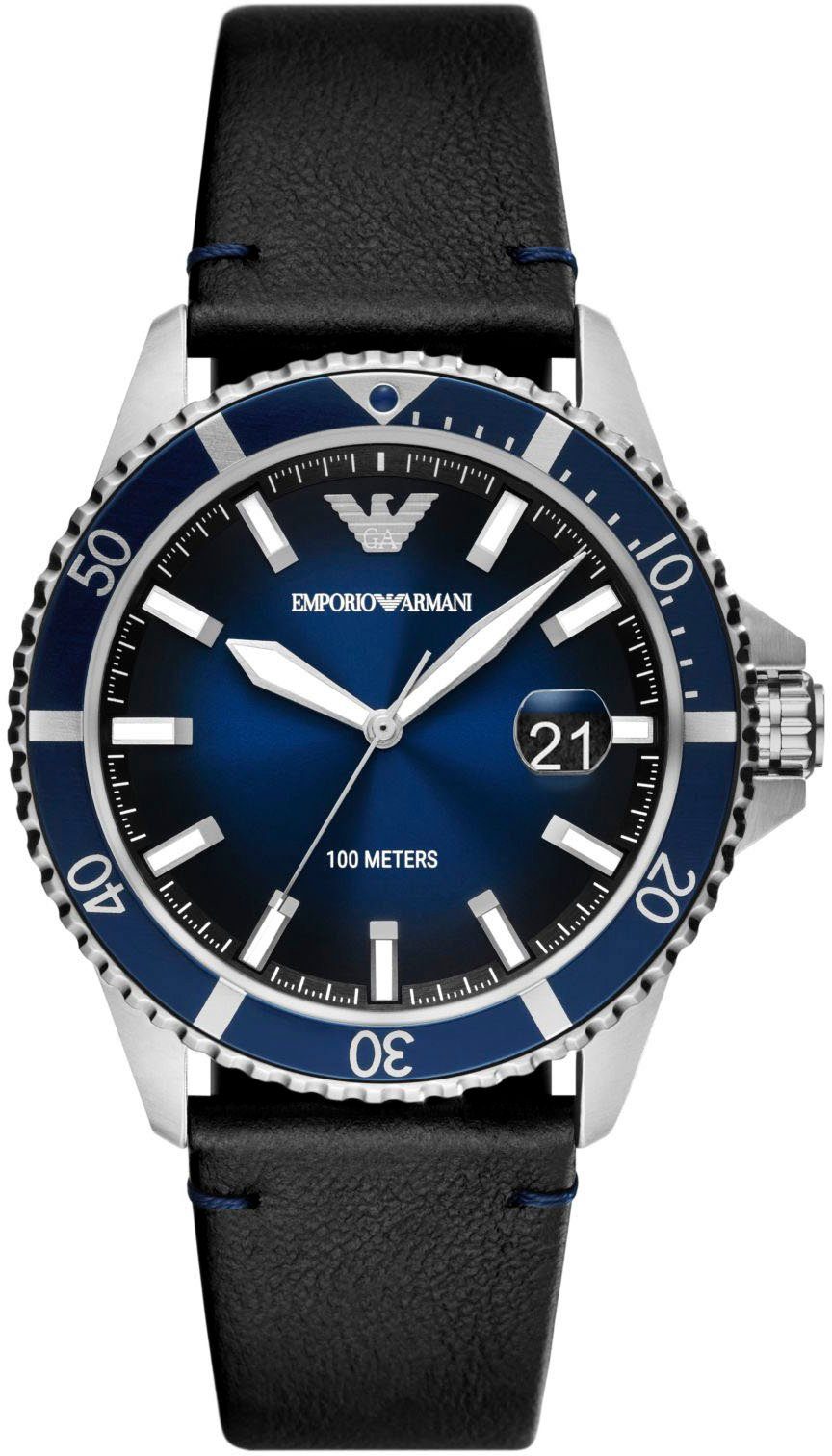 Emporio Armani Quarzuhr AR11516, Armbanduhr, Herrenuhr, Datum, analog, Lederarmband