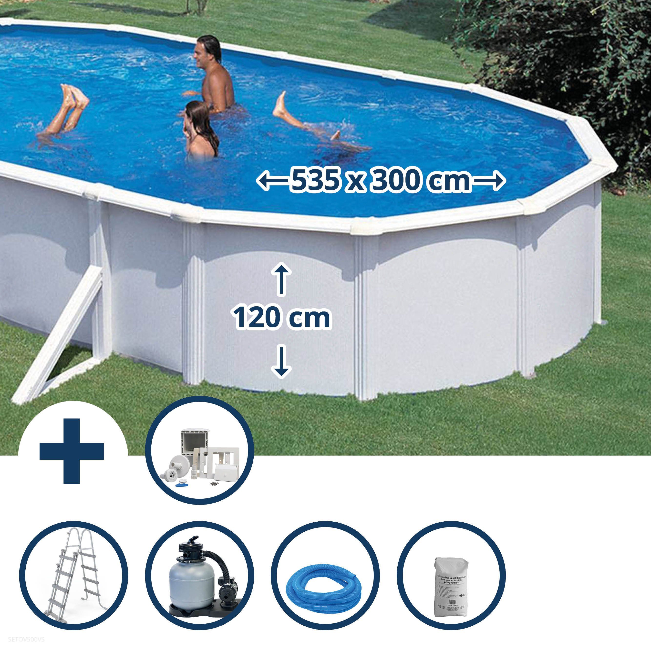 Planet Pool Ovalpool Stahlwandpool Set (5-teilig) hoch oval Classic 535 (Komplett-Set), verzinkte Stahlwand