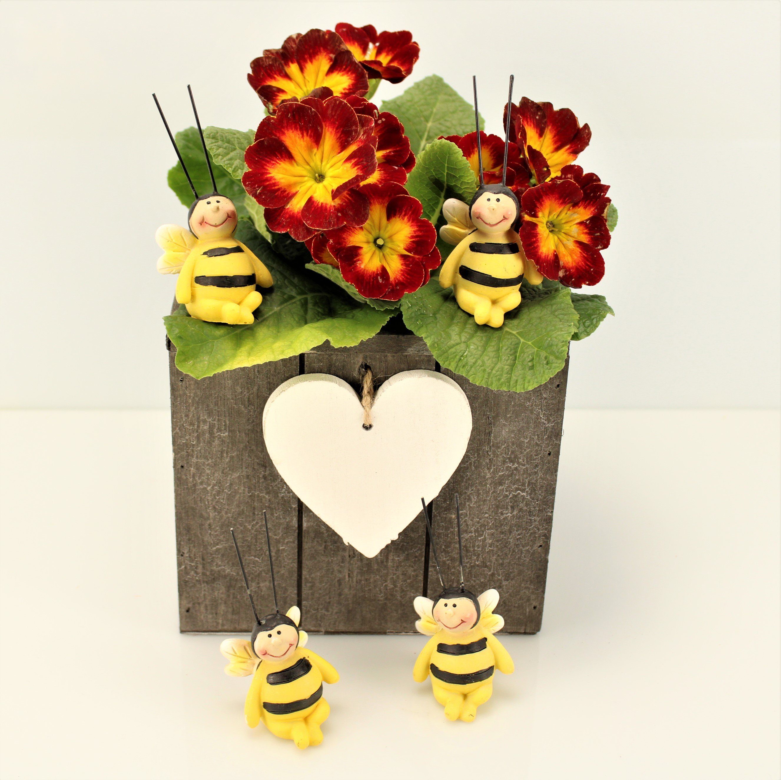 Online-Fuchs Kantenhocker 4er Set süße Biene Lilli Blumentopfstecker Blumen Deko Tiere, 9 x 4 x 4 cm Gartenfigur witterungsbeständig aus Kunstharz