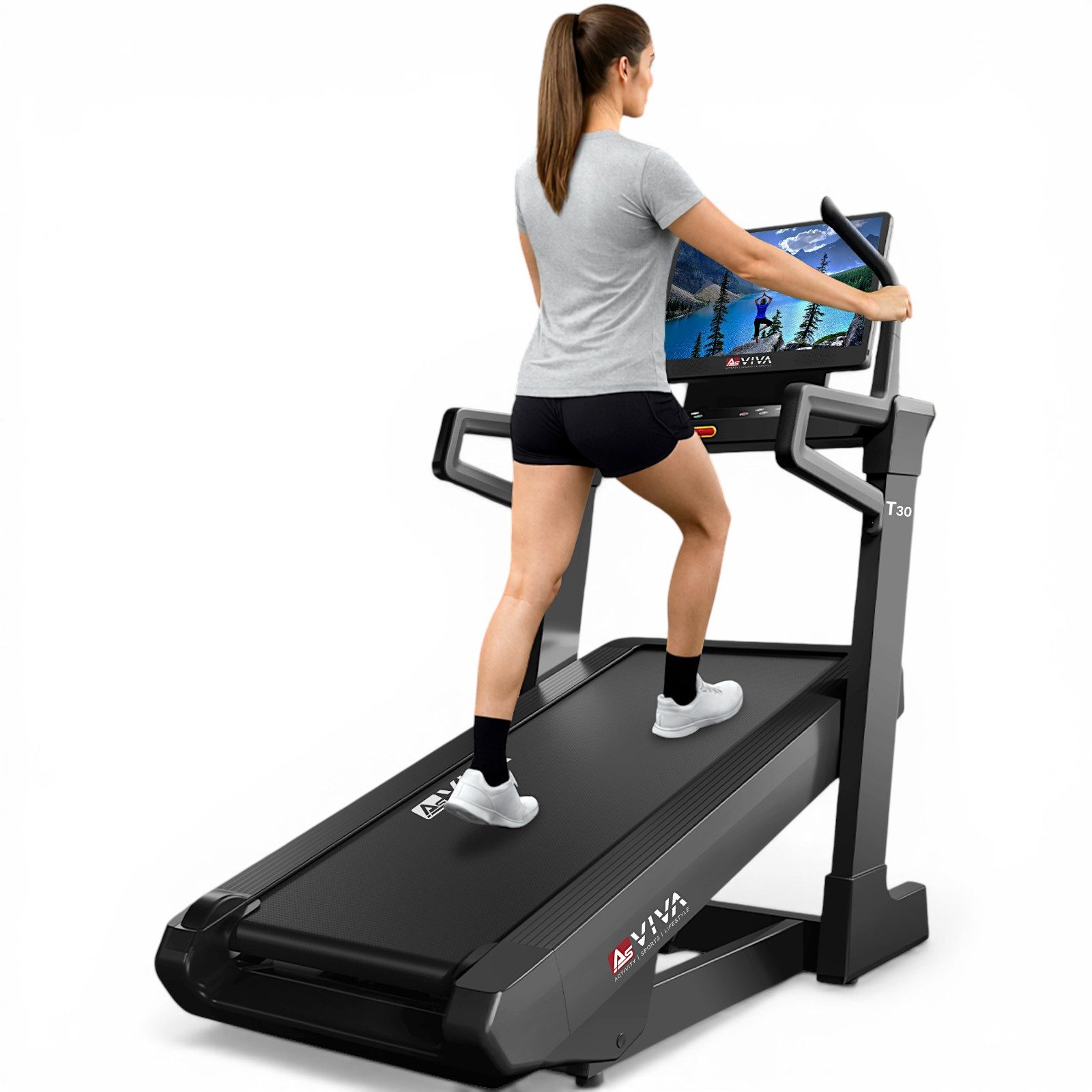 AsVIVA Laufband T30 Pro Max mit automatischer Steigungsanpassung & Touchdisplay, 46 % Steigung, App-Interaktiv, bis 18,8 km/h