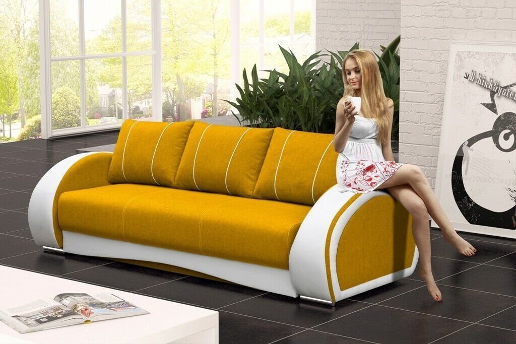 JVmoebel Sofa, Mit Bettfunktion Gelb/Weiß