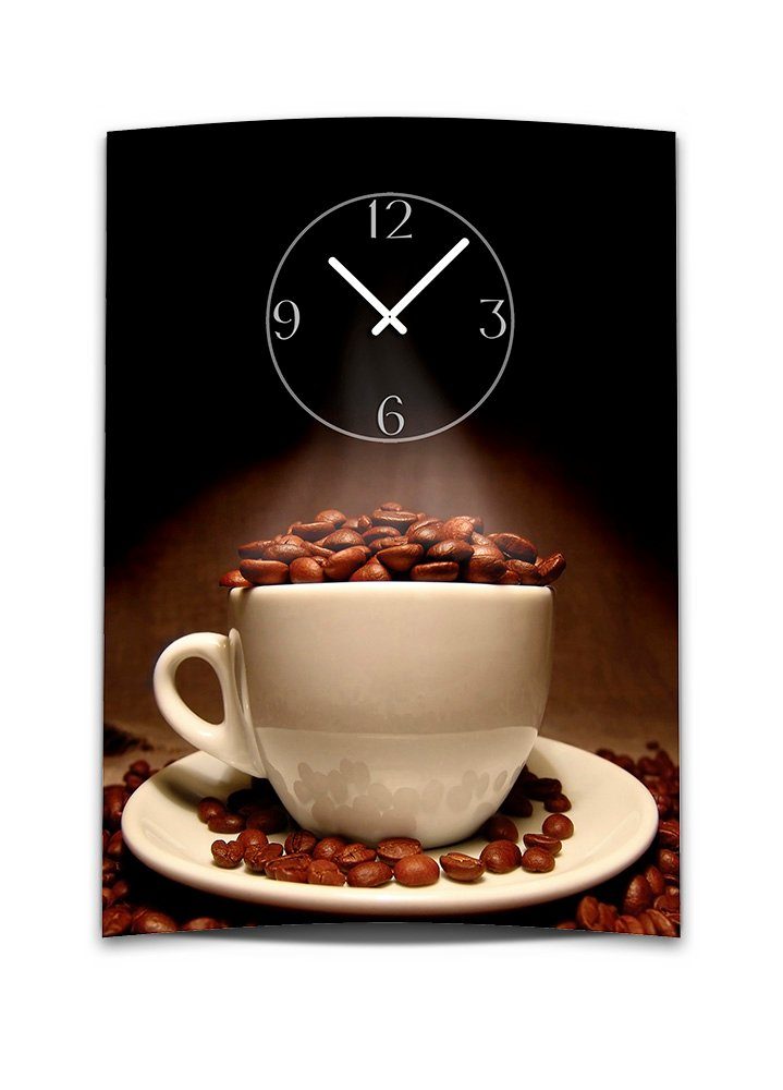 XXL 3D Uhrwe Kaffee 3D-Optik Wanduhr Optik aus Alu-Dibond) Tasse Bohnen cm dixtime Dixtime 50x70 (Einzigartige 4mm leises Wanduhr
