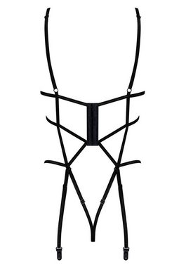Obsessive Body-Ouvert Body Bondage-Look Ouvert und Brustfrei mit Strumpfhalter - schwarz (1-tlg) offener Schritt