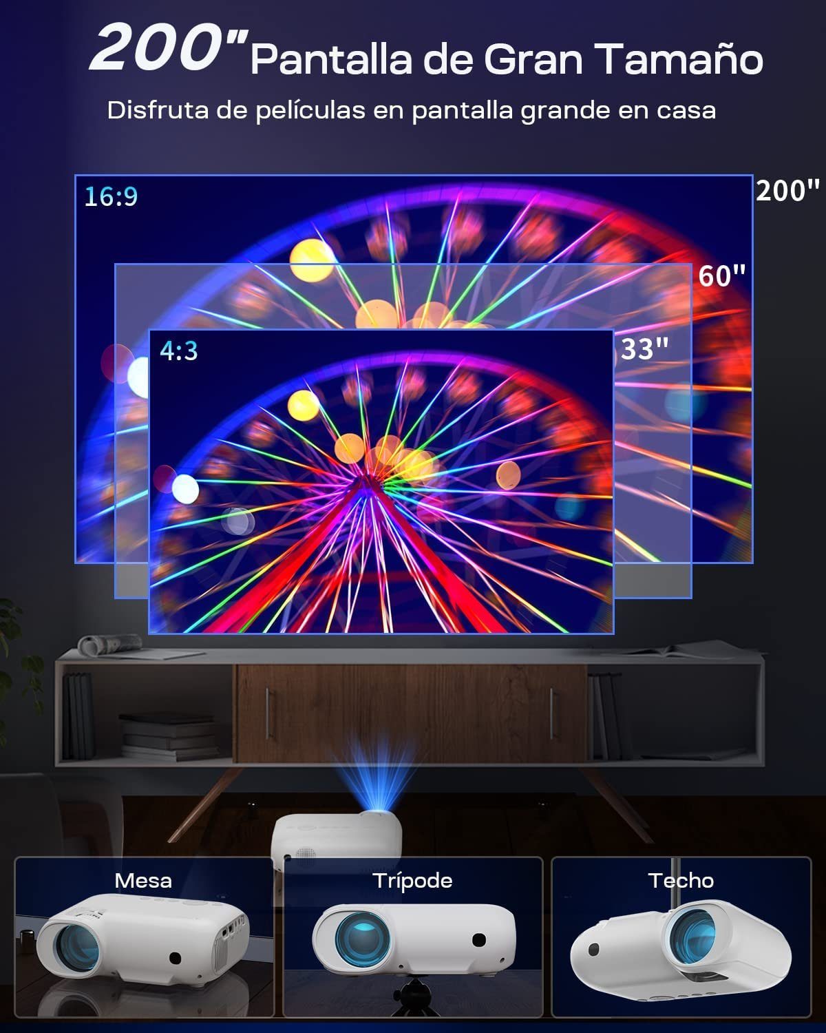Yoton LCD-Beamer (9000:1, 1920x1080 px, WiFi, 4K 9000 5.2 Tragbare Unterstützt, Tasche) lm, mit 5G Bluetooth