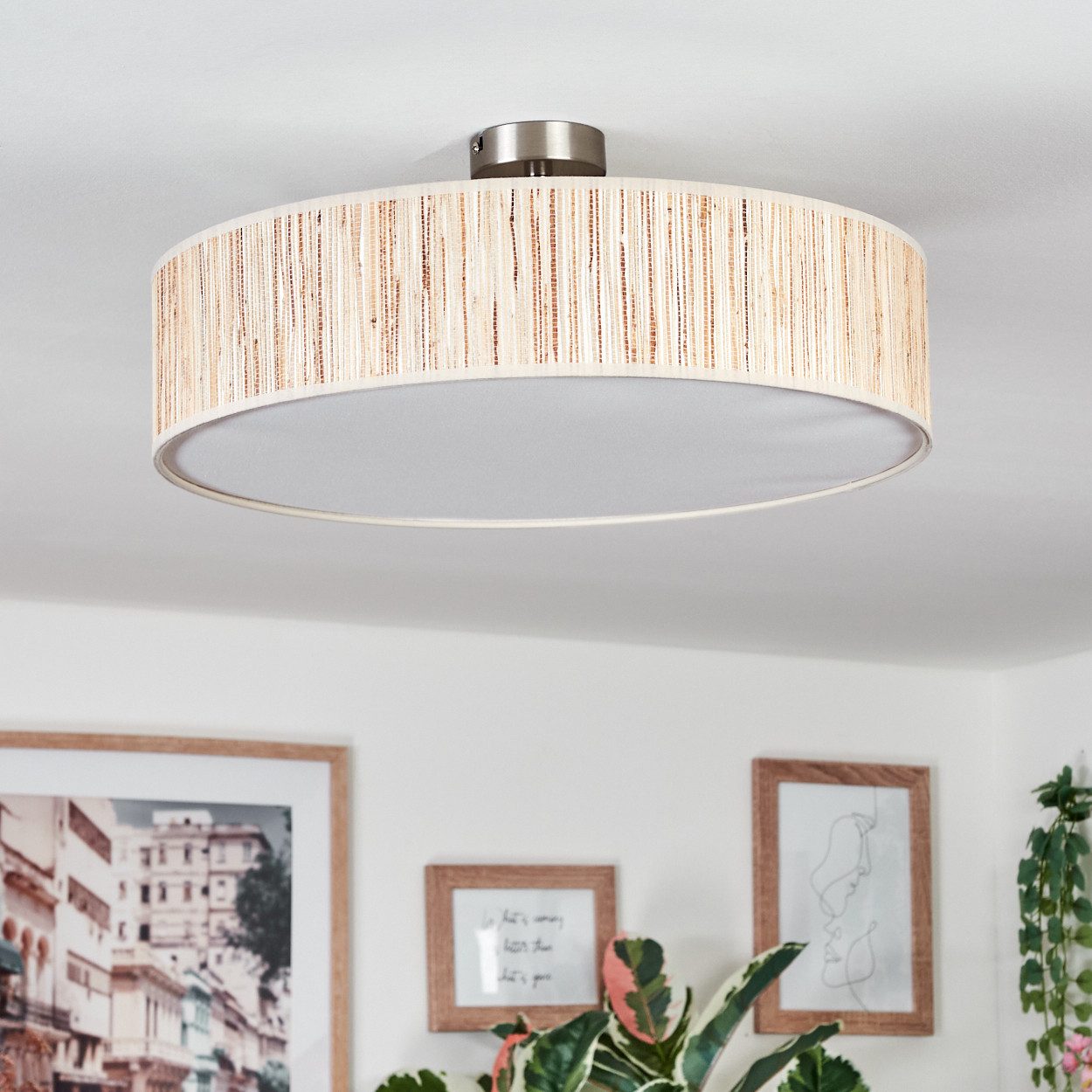 hofstein Deckenleuchte Deckenlampe aus Metall/Seegras/Stoff/Kunststoff in günstig online kaufen